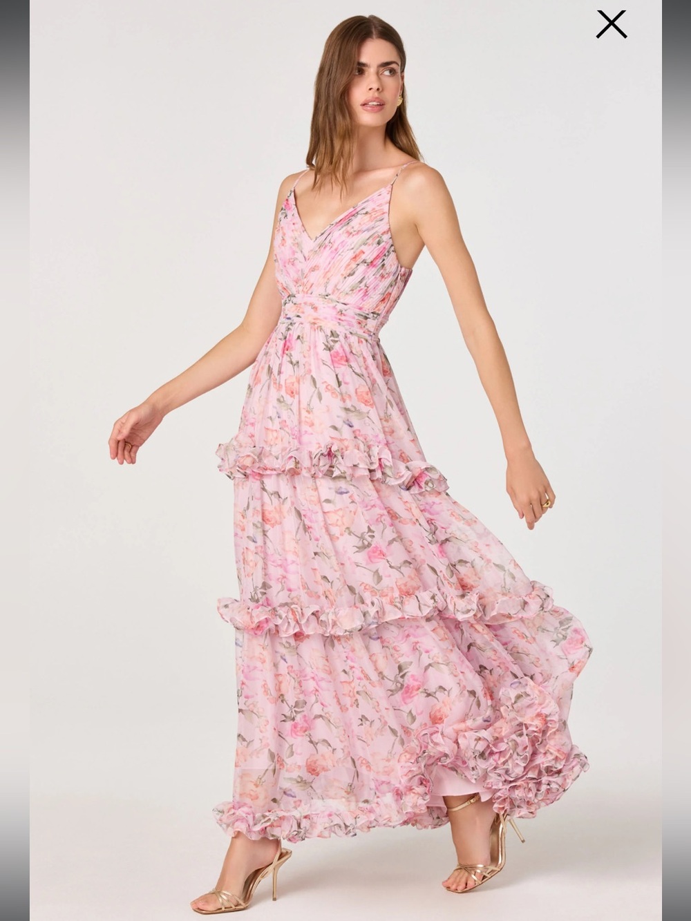astr the label ayanna pink floral tiered pleated maxi summer sun dress small NEW